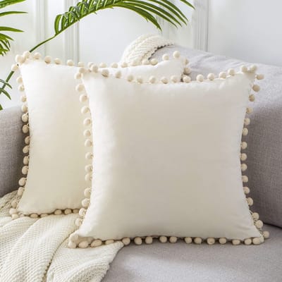 Zachte fluwelen decoratieve kussenhoezen met knopen van 45x45, twee stuks, bankkussendecoratie, slaapkamer, woonkamer, stoel, fauteuil, kantoor, café, moderne bohemienstijl, gebroken wit