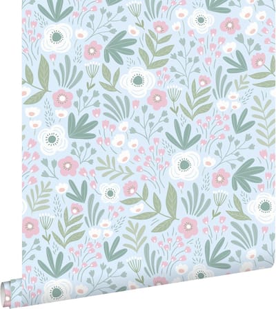 ESTAhome behang bloemetjes groen en roze - 50 x 900 cm - 131066