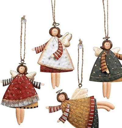 Dailygoods- Kersthangdecoratie Metaal Engel - Hanger Sneeuwvlokpatroon - Decoraties 10x10x10 cm - Set van 4 - Perfect voor Kerstversiering - Duurzaam ontwerp - Kerstdecoratie