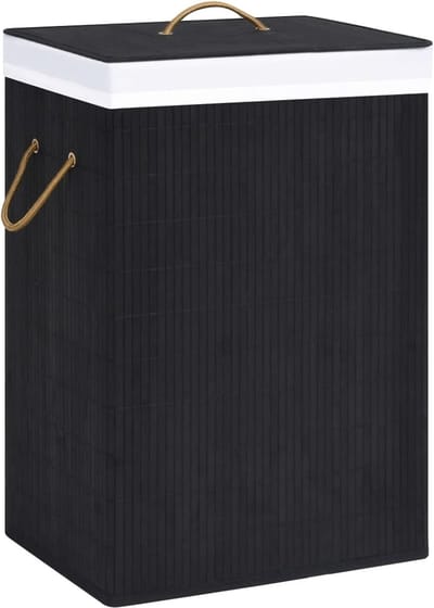 Wasmand Bamboe - Kleding Opberger - Huishouden Organiseren - Afneembare Voering - 62cm Hoog - Zwart