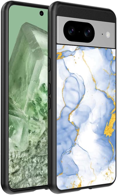 Geschikt voor Google Pixel 8 Telefoonhoesje met Lichtblauw Goud Marmer Opdruk - TPU Backcover Case Lightblue Gold Marble Design - Smartphonica geschikt voor Google Pixel 8