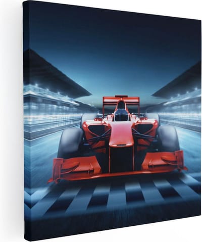Artaza Canvas Schilderij Racewagen - 30x30 cm - Klein - Wanddecoratie Formule 1 - Muurdecoratie Auto - Kamer Accessoires Rood