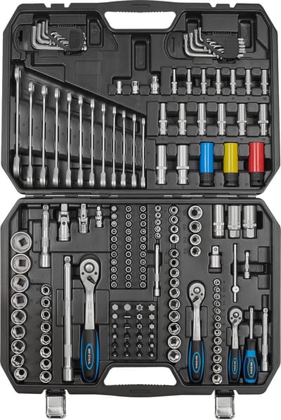 SW-Stahl 07635L dopsleutelset met omkeerbare moeren 1/4", 3/8", 1/2" / 176-delig/rateldoos/rateldoos/moerdoos/bitset