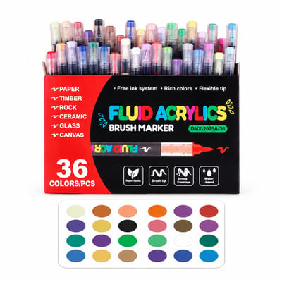 Acrylstiften met zachte punt - vloeibare inkt - set van 36 in geschenkdoos - voor kaarten, doodles en tekenen