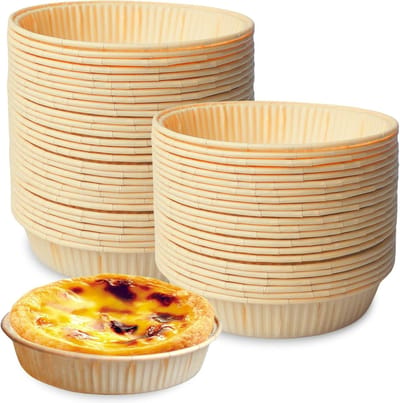 Set van 100 Papieren Mini Cakevormpjes, 9.2 cm Diameter, Rond Bakgerei voor Airfryer, Oven en Magnetron, Geel en Duurzaam