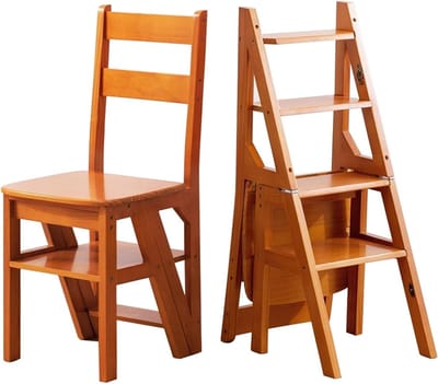 Houten trapstoel - Opvouwbare kruk - Hoge plekken bereiken - 2-in-1 functie - 46 x 35 x 90 cm - Bruin