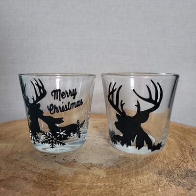 Set van 2 Theelichtjes - Kerst - Helder glas - Rendieren