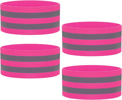 4 stuks Hi Vis reflecterende armbanden, reflecterende strepen, reflecterende hardloopuitrusting met hoge zichtbaarheid, reflecterende polsbandjes voor joggen, hardlopen, wandelen, fietsen,Roze