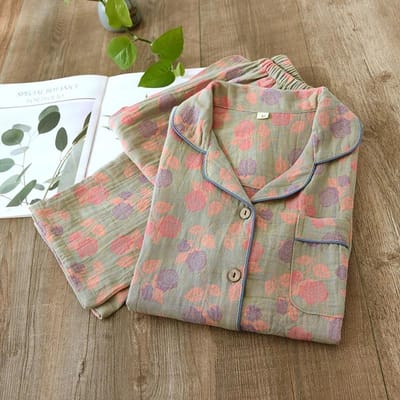 Nieuwe dames pyjamaset lente en herfst 100% katoen retro Chinese stijl lange mouwen tweedelig set grote maat L