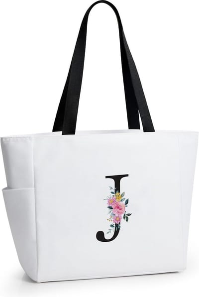 Gepersonaliseerde Strandtas met Initialen, Grote Waterdichte Tote Bag met Ritssluiting