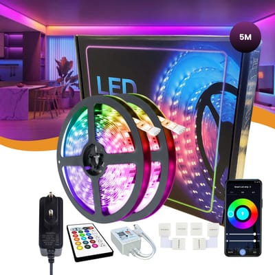 Lucion® Led Strip 5 Meter - Smart Wifi Led Strip - Led Light Strip 5 Meter - Led Lightsp - Google Home & Alexa App- & Afstandsbediening - Inclusief 4 Koppelstukken