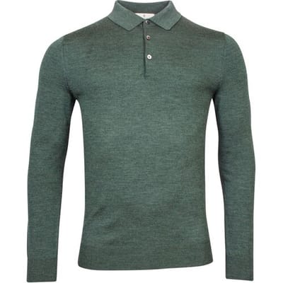 Thomas Maine Trui Pullover Polo Collar Buttons Single Knit Pine Green / male