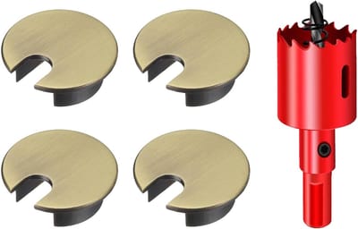 Set van 4 ronde kabeldoorvoeren voor bureau, 35mm metalen kabelgaten, duurzame kabelorganizer voor kantoor en thuis, inclusief gatenzaag