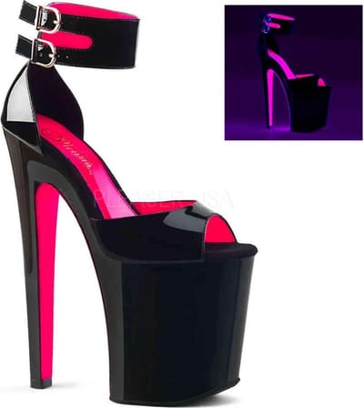 Pleaser - XTREME-875TT Sandaal met enkelband, Paaldans schoenen - Paaldans schoenen - 37 Shoes - Zwart/Roze
