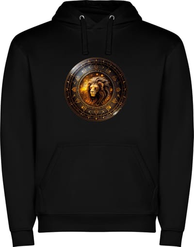 Zwarte unisex hoodie met “ Kleurrijke Sterrenbeeld Leeuw – Astrologie – Horoscoop – Zodiac Signs “ Print Full Color Color merk Roly maat S