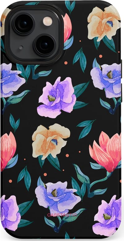 Casetastic hoesje geschikt voor Apple iPhone 13 mini - MagSafe - Dubbellaagse bescherming - Avondtuin - Fashion Case - Zwart Petrol Lavendel