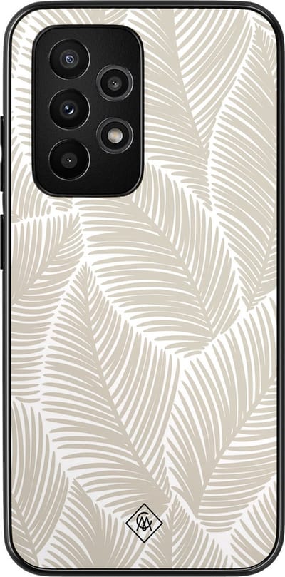 Casimoda® hoesje - Geschikt voor Samsung Galaxy A52 5G - Palmy Leaves Beige - Zwart TPU Backcover - Natuur - Bruin/beige