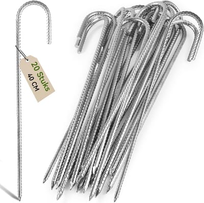 Set van 20 Extra Sterke Grondpennen 40cm Verzinkt Staal met J-Haken voor Stabiliteit