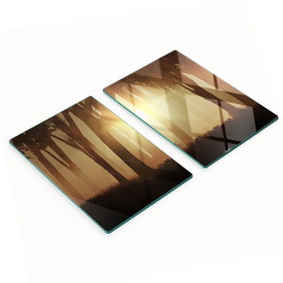 Decoratieve glazen snij- en serveerplanken Mist in het bos 2x40x52 cm