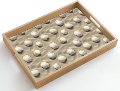 Dienblad hout 50x35 cm - Schootdienblad - Schelpen - Zand - Maritiem - Borrelplank rechthoek - Plateau dienbladen
