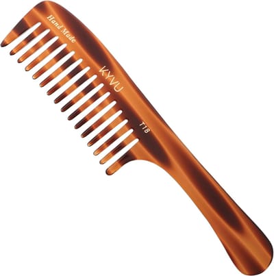 Kam met handvat - Brede tanden - Ontwarren haar - Handgemaakt celluloseacetaat - 22 cm lengte - Schildpad afwerking