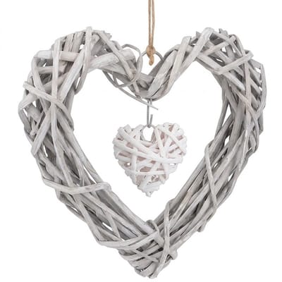 Grijs hart krans gevlochten wicker hout decoratieve hanger bohemian stijl met klein hart detail wanddecoratie geschikt voor dames en heren