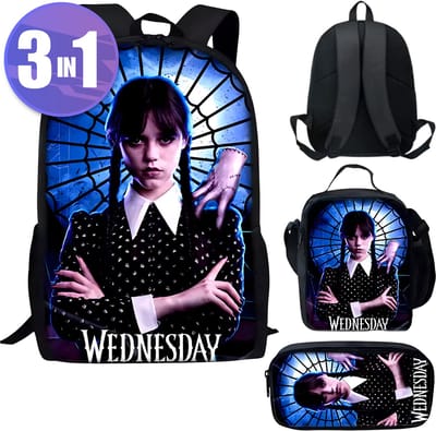 Wednesday Rugzak & Lunchtas Set – Schooltas voor Kinderen – Geïnspireerd op Wednesday Addams – Meisjes & Jongens