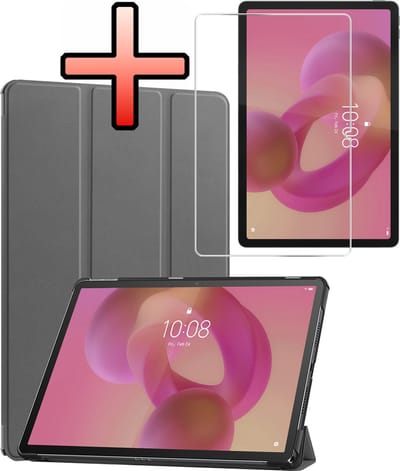 Hoes - Geschikt voor Lenovo Idea Tab - Met Screenprotector - Trifold Bookcase - Hard Cover - Hardcover Book Case - Tablet Hoesje - Grijs
