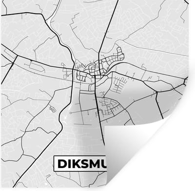 Muurstickers - Sticker Folie - Kaart – Plattegrond – Stadskaart – Diksmuide – België – Zwart Wit - 100x100 cm - Plakfolie - Muurstickers Kinderkamer - Zelfklevend Behang XXL - Zelfklevend behangpapier - Stickerfolie
