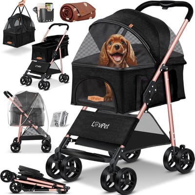 2-in-1 hondenbuggy en transporttas voor kleine honden en katten - Opvouwbaar tot 20 kg met gaasramen en regenhoes