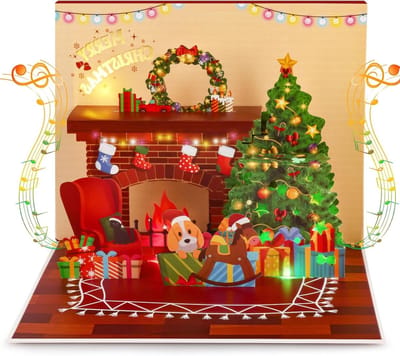 3D Pop-Up Kerstkaarten met Muziek - Merry Christmas Groet met Jingle Bells, Inclusief Envelop en Notitiekaart voor Kerstcadeaus aan Vrouwen, Mannen, Moeders, Vaders en Kinderen