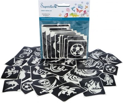 Superstar Glitter Tattoo Stencils XL Avontuur / Adventure 24 stuks (98811)