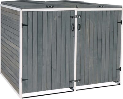 XL 2-zits/4-zits afvalbox MCW-H74, afvalbox, uitbreidbaar 126x158x98cm hout MVG ~ grijs-wit