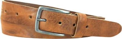 Vintage Leren Heren/Dames Riem | 3,5cm breed | Riemmaat: 95cm (totale lengte: 110cm) | 100% echt leer | Kleur: zand | Nikkelvrije gesp