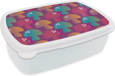 Broodtrommel Wit - Lunchbox - Brooddoos - Mushroom - Patronen - Regenboog - 18x12x6 cm - Volwassenen