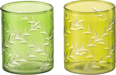 J-Line theelichthouder Bladeren - glas - groen - small - 2 stuks