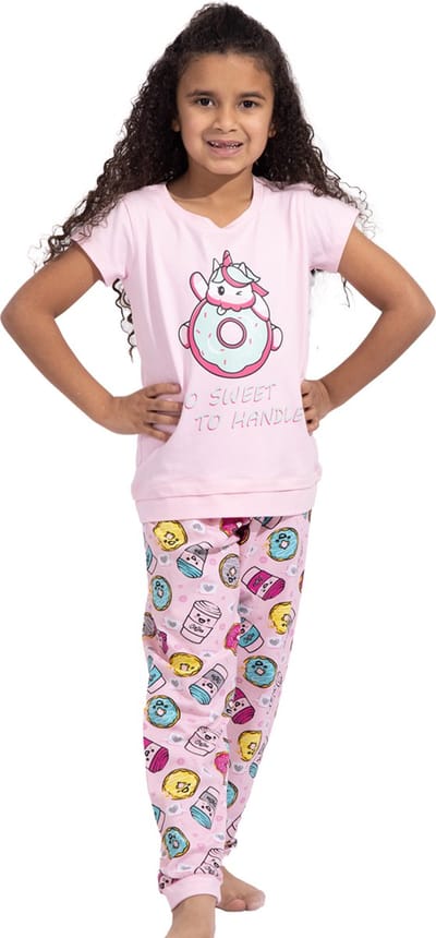 VANILLA -  Sweet meisjes pyjama  - Pyjamasets - Tweedelig - Egyptisch katoen - Roze - PJ525 - 6-7 jaar