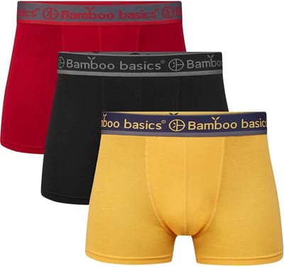 Bamboo Basics Heren Bamboe Trunk Boxershorts Liam (3-pack) - Rood, Zwart & Okergeel - Ondergoed Heren - Boxershort Heren Korte pijp - Maat M