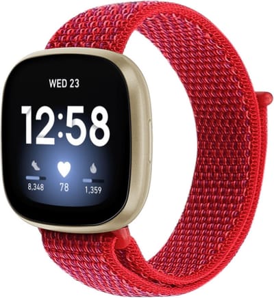By Qubix - Compatible Fitbit bandje - geschikt voor Fitbit Versa 3 & Sense 1 - Sport loop nylon bandje - Rood Smartwatchbandje bandje Armband Polsband Strap Band Watchband