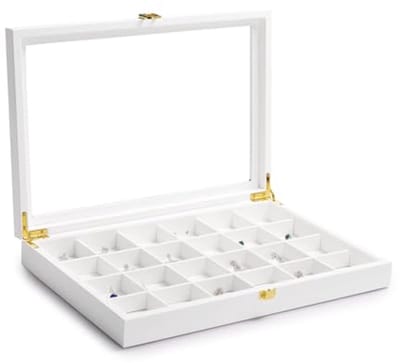 Stapelbare Sieradendoos met Leren Deksel - Organisator voor Sieraden met 24 Compartimenten