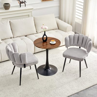 OKWISH Eethoek 60 Cm - Ronde Tafel Met 2 Eetkamerstoelen - Voor Eethoek Of Leeshoek - MDF, Stof En Metaal - Grijs