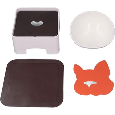 Bol Céramique Bulldog Multiusage Grande Capacité Incliné Surélevé pour Chien avec Repas Réglable L blanc