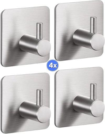 RVS Zelfklevende Wandhaken – 4 Stuks | Sterke Roestvrijstalen Haak | Badkamer & Keuken Wandhaak – Modern & Duurzaam
