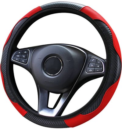 Stuurhoes Auto 37-38 cm - Zwart Rood - Carbon look - Kasey Products