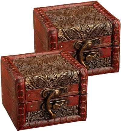 Retro Houten Schatkist Mini Decoratieve Box voor Sieraden en Snuisterijen - Kleine Opbergdoos voor Piraten Sieraden en Vintage Decoratie