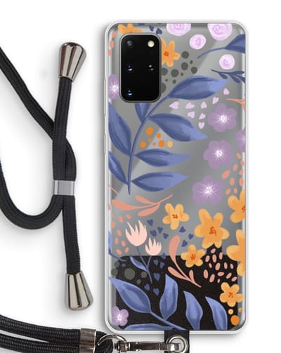 Case Company® - Hoesje met koord geschikt voor Samsung Galaxy S20 Plus hoesje met Koord - Flowers with blue leaves - Telefoonhoesje met Zwart Koord - Bescherming aan alle Kanten en Over de Schermrand
