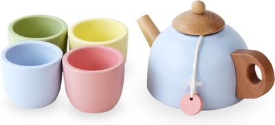 Mamabrum houten theeservies voor kinderen 3+, kindertheeservies met dienblad - 7-delig, speelwiel - barista, kok, theepot en speelmok voor kinderen houten theeservies kinderen