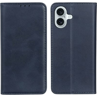 CaseBody Apple iPhone 17 Real Leather Wallet Hoesje Blauw