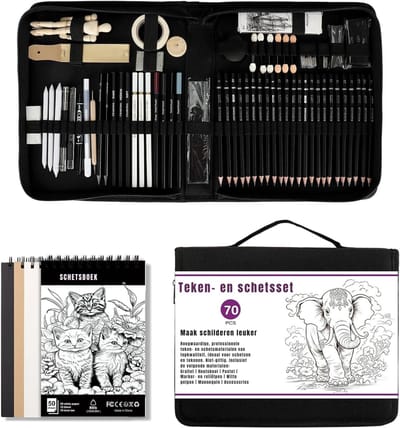 QORA® Tekenset - Tekendoos - Tekenkoffer - Tekenset Volwassenen - Tekendoos Voor Kinderen - Zwart - ‎34cm x 27cm x 6cm