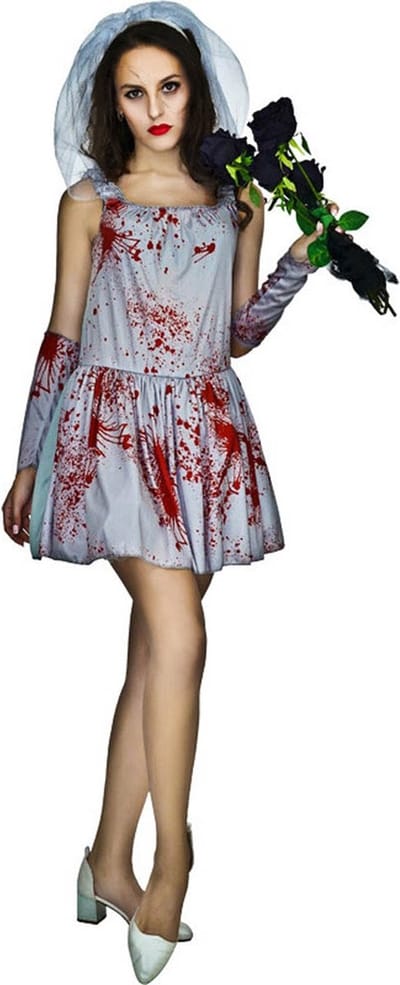 Kostuum Dames - Horrorbruid - Bebloede bruid - Carnaval kostuum dames - Maat S